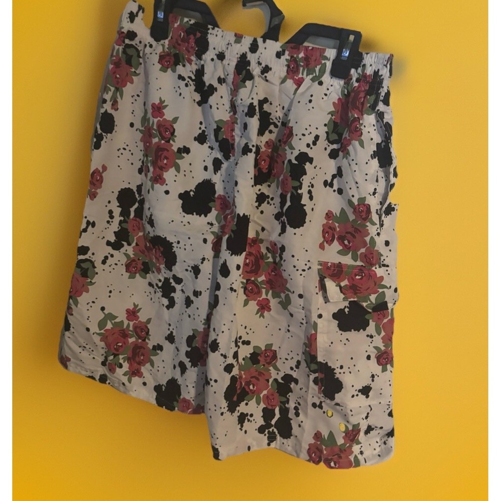 NEW NBN Gear Men XL Swim Trunks Board Shorts Floral Splatter Black White New $26